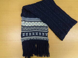 ハイランド 2000　HIGHLAND 2000　632　WIDE　SCARF　WITH FRINGE　③　ネイビー