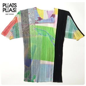 PLEATS PLEASE　プリーツプリーズ PP12-JK614 総柄 プリーツｘメッシュ 半袖カットソー　サイズ3 