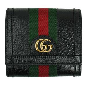 グッチ 財布 レディース GUCCI 二つ折り財布 オフィディア ウェブ ストライプ レザー ブラック 719887 DJ2DG 1060