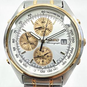 美品 稼働品 SEIKO セイコー chronograph クロノグラフ アラーム 7T32-7C60 シルバー×ゴールド デイト QZ メンズ腕時計 1995年製