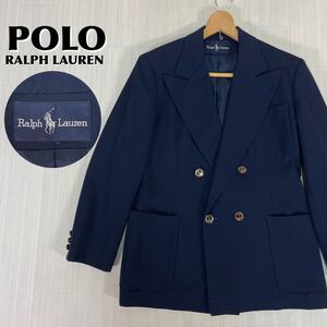 RALPH LAUREN ラルフローレン イカリボタン ダブル 紺ブレ テーラードジャケット ブレザー サイズ11 ネイビー 古着