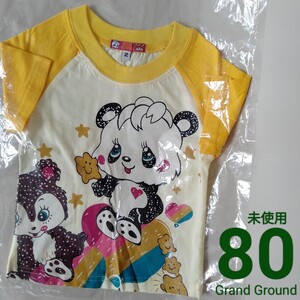 新品【Grand Ground】80 サイズ2 シャツ Tシャツ 半袖 グラグラ 淡黄×黄色 コットン 綿 グランドスラム 男女兼用 夏 お揃い リンク コーデ