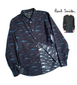 20ss【定価2万】Paul Smith ポールスミス 総柄 プリントシャツ M【FLYING SAUCER】専門店クリーニング済 送料370円 メンズ 日本製 UFO