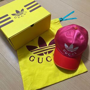 GUCCI × adidas グッチ アディダス ベースボールキャップ 帽子 キャンバス ナイロン ピンク 表記サイズ58cm M 703825