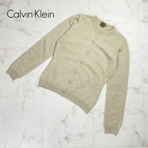 美品 CALVIN KLEIN カルバンクライン ウール混 アンゴラ混 クルーネックニットカーディガン トップス メンズ グレー サイズM*PC875