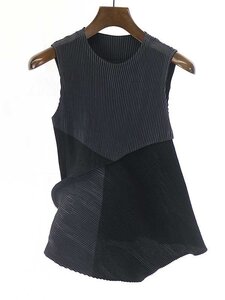 ISSEY MIYAKE イッセイミヤケ 23SS RIDGE PLEATS TOP 2トーンプリーツトップス ブラック チャコール 2 ITWGF1ZEQFVG