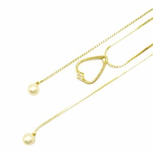 ミキモト ダイヤ パール ネックレス ブランドオフ MIKIMOTO K18（イエローゴールド） ネックレス K18 中古 レディース