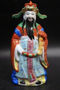 【友】中国美術 中国古玩 景徳鎮 福祿寿 色絵陶人形 高さ26cm [置物 陶器人形 オブジェ 骨董 中国陶磁]