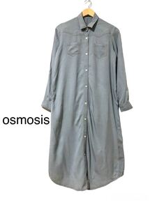 osmosis オズモーシス　シャツワンピース　ブルー　ステッチ　春