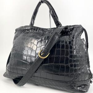 定価60万!!!/極美品 クロコダイル トートバッグ ハンド ショルダー 2way A4収納 ビジネス メンズ センター取り マット クロコ ブラック 黒 