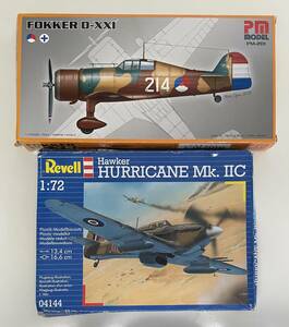 送料510円〜 未組立品 Revell/レベル 1/72 ホーカー ハリケーンMk.ⅡC / PMモデル オランダ フォッカーD-21　2点セット