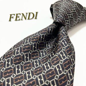 激レア★【極美品】FENDI フェンディ ネクタイ ズッカ柄 FF シルク イタリア製 メンズ スーツ 目黒蓮 総柄 ハイブランド 高級 ブランドロゴ