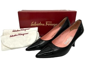 Salvatore Ferragamo サルバトーレ フェラガモ パンプス ポインテッドトゥ DC7386 B74 6 1/2 約23.5cm ヒール4.5cm ブラック