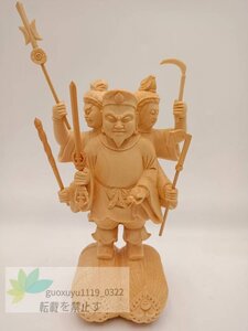 最新作 仏教美術 三面大黒天立像 檜木 木彫仏像 精密細工 仏師で仕上げ品　