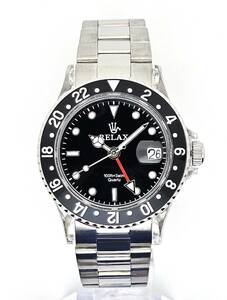 【お値打ちF5】RELAX リラックス 王冠ロゴ GMT11-S カスタム腕時計 GMT 黒/黒 24H回転ベゼル 世田谷ベース 所ジョージ 新品