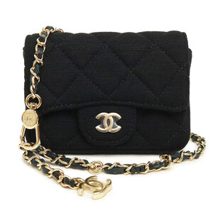 （新品・未使用品）シャネル CHANEL ミニミニ マトラッセ チェーン ショルダー ポーチ ベルトバッグ コットン レザー ブラック 黒 AP2623