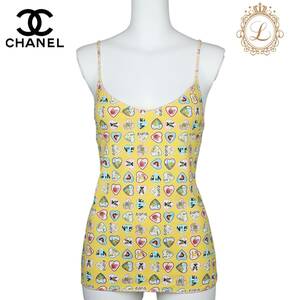 【返品可】CHANEL シャネル バレンタイン キャミソール ノースリーブ トップス Tシャツ 38 イエロー ブランド アパレル 中古 中古品-ほぼ