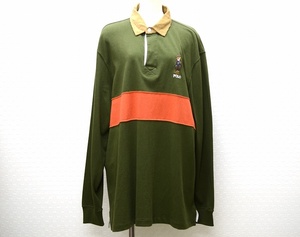 ポロ ラルフローレン(POLO RALPH LAUREN) 綿 クラシック フィット ベア ラガーシャツ メンズXL モスグリーン×オレンジ 【中古】 JA-18652