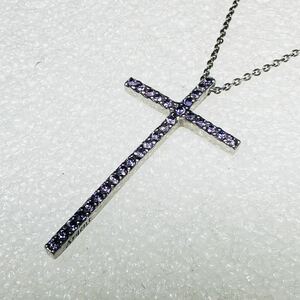 □/momoJEWELRY/m.j/モモジュエリー/新品未使用/定価32,000円/専用袋付き/パープル/紫/ジルコニア/クロス/ネックレス/JYJ/ジェジュン/