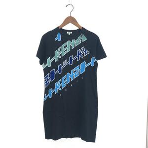 ◆KENZO ケンゾー 半袖ワンピース サイズ:S◆ ブラック コットン レディース Tシャツワンピ ロゴ