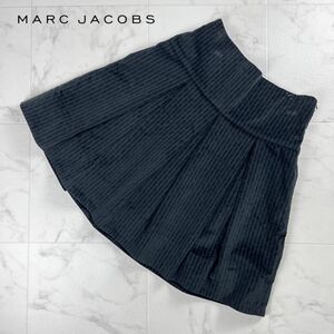 美品 MARC JACOBS マークジェイコブス ストライプ タックフレアスカート 膝丈 裏地あり レディース ボトムス 黒 ブラック サイズ4*NC602