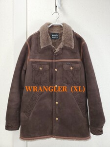 美品◆WRANGLER ラングラー WRANGE COAT ランチコート フェイクムートン 裏地ボア ジャケット ジャンパー ブルゾン(XL)ブラウン/茶色