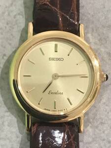 SEIKO Exceline レディース 腕時計 7320-0450 18KT 刻印 K18 18金 金無垢 ベルト社外 セイコー エクセリーヌ ゴールド文字盤