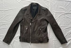 ALLSAINTS オールセインツ 【定価7.8万円 国内正規】 ML066P シワ加工シープレザー ダブルライダースジャケット ブラウン L 送料無料