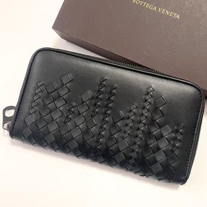 ★ BOTTEGA VENETA ボッテガヴェネタ イントレ ラウンドファスナー ジップ 黒 長財布 希少 美品【鑑定済み 本物保証】