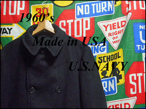 ★雰囲気◎なステンシル入★Made in USA製アメリカ製米軍実物1969年製ビンテージメルトンウールPコート60s60年代38L濃紺ダークネイビーUSN