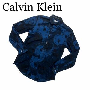 Calvin Klein カルバンクライン シャツ 長袖 紺色系 総柄 XS