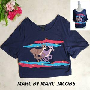 MARC JACOBS 鹿イラスト・ゆったりデザイン Tシャツ 柔らかめの生地 ダークネイビー 動物アニマル プリントT 68484