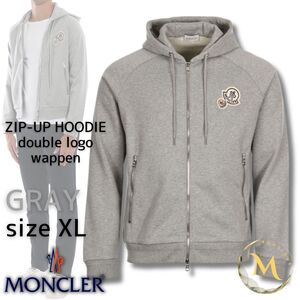 定価12万円！！☆未使用タグ付き・本物保証☆ MONCLER ダブルワッペン パーカー XLサイズ グレー色 人気モデル