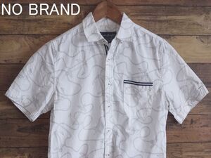 美品 NO BRAND ノーブランド 柄シャツ 半袖 襟 衿 イカリ シャツ Mサイズ 白 ホワイト メンズ 男性 春夏用 爽やか 綿 涼しい Tシャツ