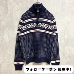 古着　used　TOMMYHILFIGER　トミーヒルフィガー　長袖ノルディック柄ハーフジップニット　セーター　ネイビー　レトロ