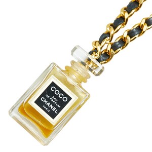 シャネル ヴィンテージ EAU DE PARFUM 香水ボトル 香水 ネックレス クリア ゴールド ブラック プラスチック レザー CHANEL 【中古】