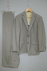 A1496/春夏 HUGO BOSS ヒューゴボス ロロピアーナ ウール シルク ストライプ シングル2Bスーツ ジャケット セットアップ 上下46灰色/メンズ