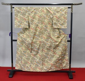 【着物屋ほたる】 紬 つむぎ 風景 町 秋草文 花 身丈152.5cm 裄丈62.5cm ★着物 pb-2072