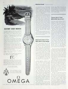 稀少・時計広告！1955年オメガ 時計広告/Omega Seamaster Calendar/Automatic Watch/ハワイ/ワイキキビーチ/W