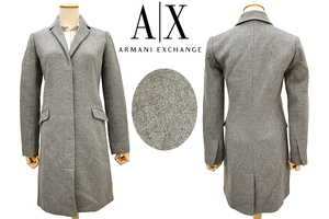 A-4009★送料無料★美品★A|X ARMANI EXCHANGE アルマーニエクスチェンジ★正規品 グレー フライフロント スナップボタン ロングコート XS