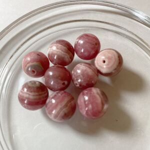 インカローズ③ Rhodochrosite パーツ 天然石 丸玉 約12mm 9個 穴開き 擦れ多め 未使用 パワーストーン ハンドメイド アクセサリー 恋愛