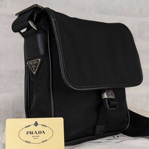 1円〜 【漢の鞄】PRADA プラダ ショルダーバッグ 三角ロゴ サフィアーノレザー フラップ 大容量