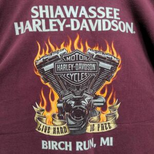 Harley Davidson ハーレーダビッドソン エンジン 両面プリント Tシャツ 古着 ボルドー