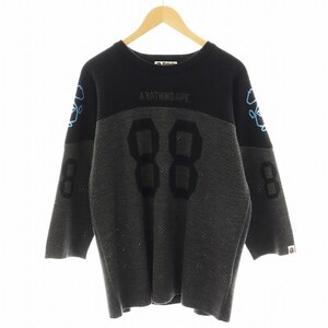 アベイシングエイプ A BATHING APE RELAXED FOOTBALL KNIT ニット セーター 7分袖 ロゴ M グレー /AN27 メンズ