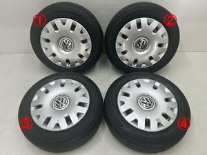 ◎ VW ポロ 9N 03年 9NBBY 14インチ PCD100 5H スチールホイール 4本セット ホイールカバー付き (在庫No:A37668) (7399) ◎