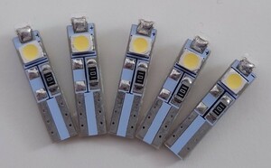 T5 LED メーター球 パネル球 ウェッジ球 白 12V 車用 バイク用 高輝度 拡散 LEDバルブ SMD 3連 5個セット