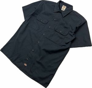 Dickies ☆ ワークシャツ 半袖 シャツ ブラック 黒 M 春夏 ワーク アメカジ ゆるだぼ ストリート スケーター 古着 ディッキーズ■S3562