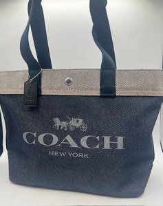 N39128■【 未使用!! 】COACH コーチ F39904 デニム レザー トートバッグ ネイビー系 ワンショルダー ブランド ロゴ キャンバス 肩掛 ■