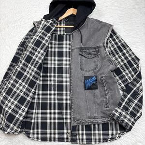 【極美品XXLサイズ!!!】DIESEL ディーゼル レイヤード 変形デザイン デニム切り替え ジャケット レザー使い フード ジップアップ メンズ