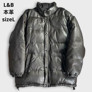 希少 美品 メンズL L&B レザーダウンジャケット 本革 ダークブラウン 羊革 ラムレザー